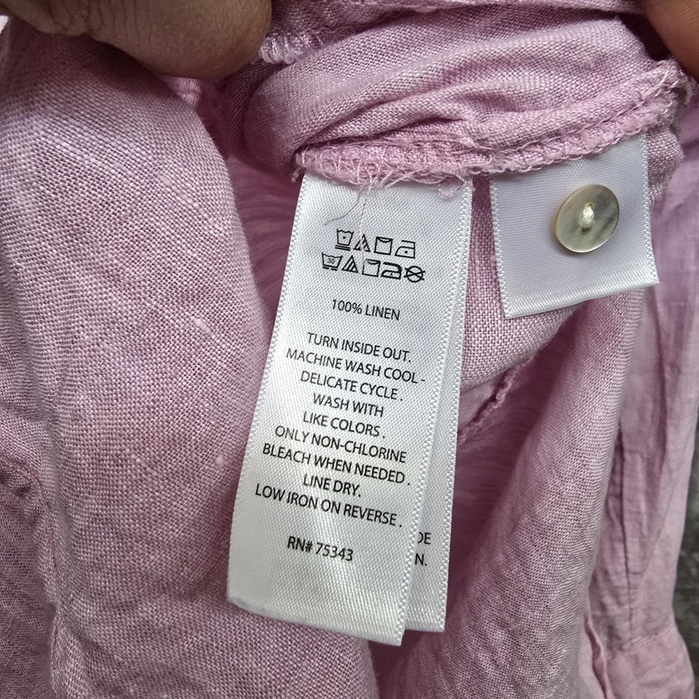 Tahari 100% Linen Button Down Tunic Top Pink Lightweight Roll-Tab Sleeves Medium - Picture 9 of 9